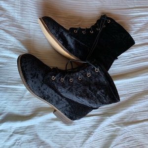 Brand new velour black tie up boots